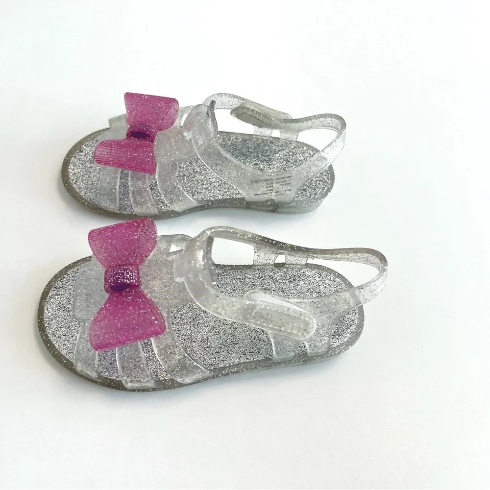 ⚡️4/$20⚡️Garanimals Silver Glitter JELLY Sandals with Pink Bow KIDS Girls Size 5